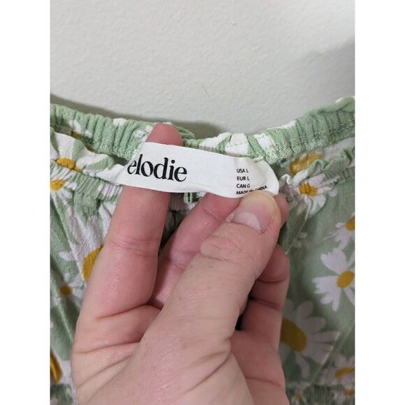 Elodie Tie Shoulder Smocked Waist Green Daisy Tank Top - Size Large - Picture 5 of 5